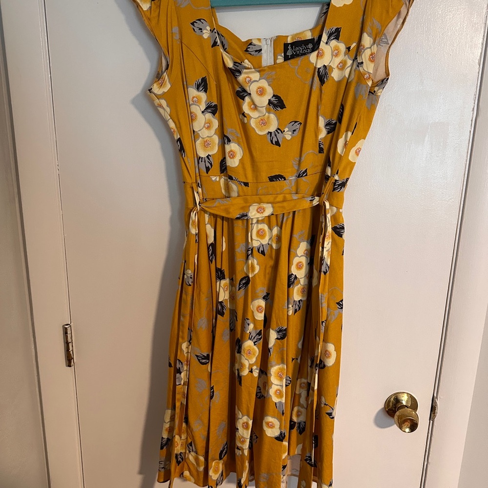 Floral Midi Dress in Mustard by Lady V London